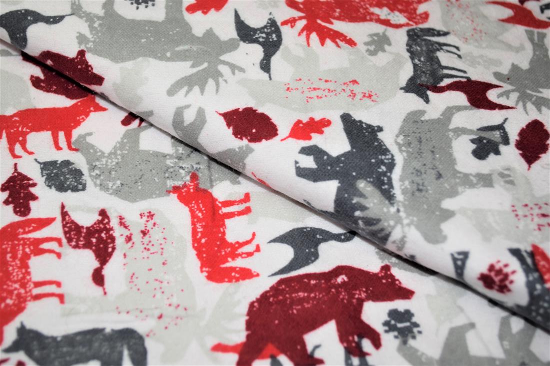 Grey & Red Red Bear Print Christmas 100% Brushed Flannel Cotton Fabric