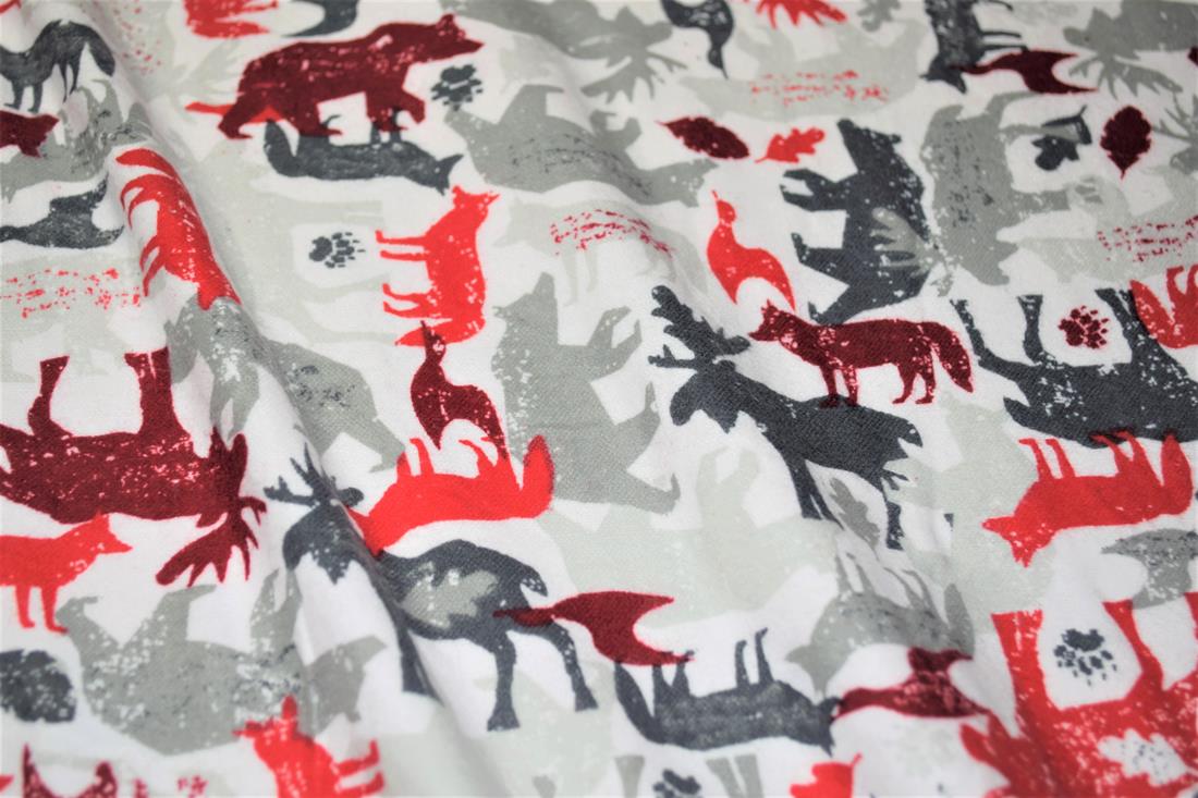 Grey & Red Red Bear Print Christmas 100% Brushed Flannel Cotton Fabric