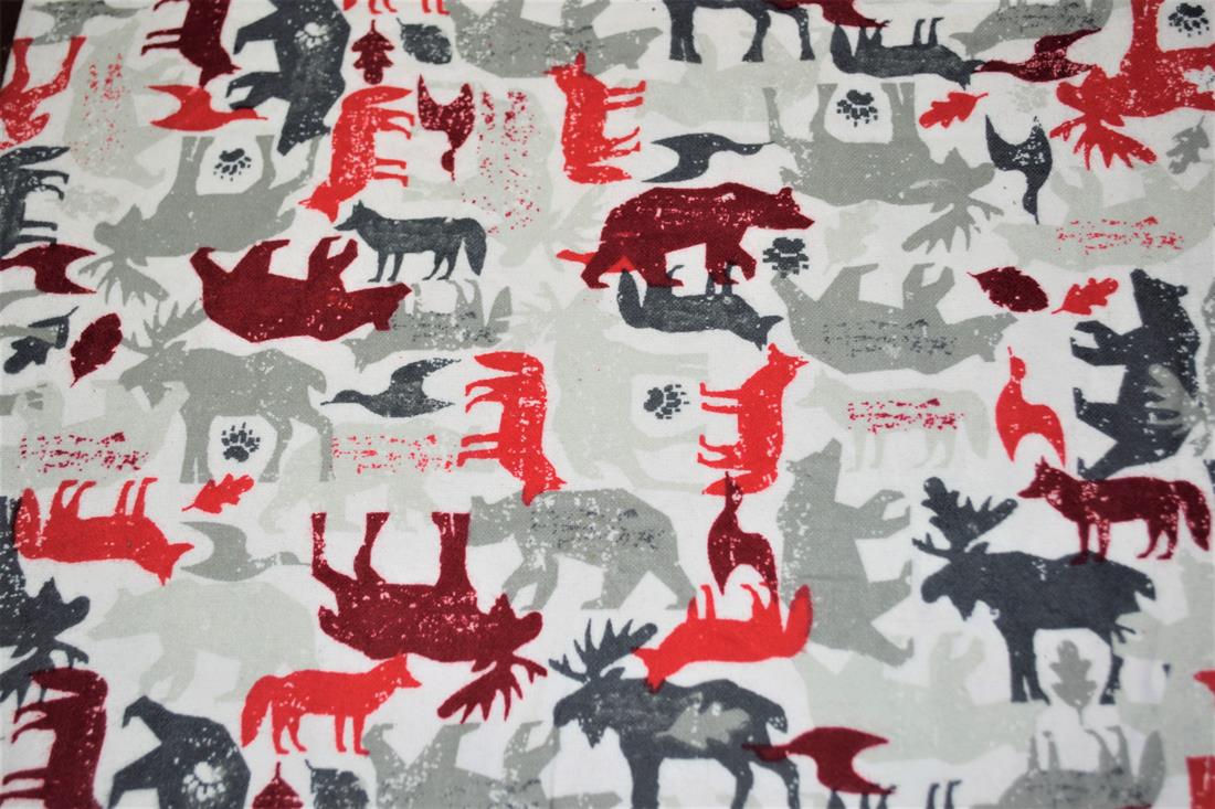 Grey & Red Red Bear Print Christmas 100% Brushed Flannel Cotton Fabric