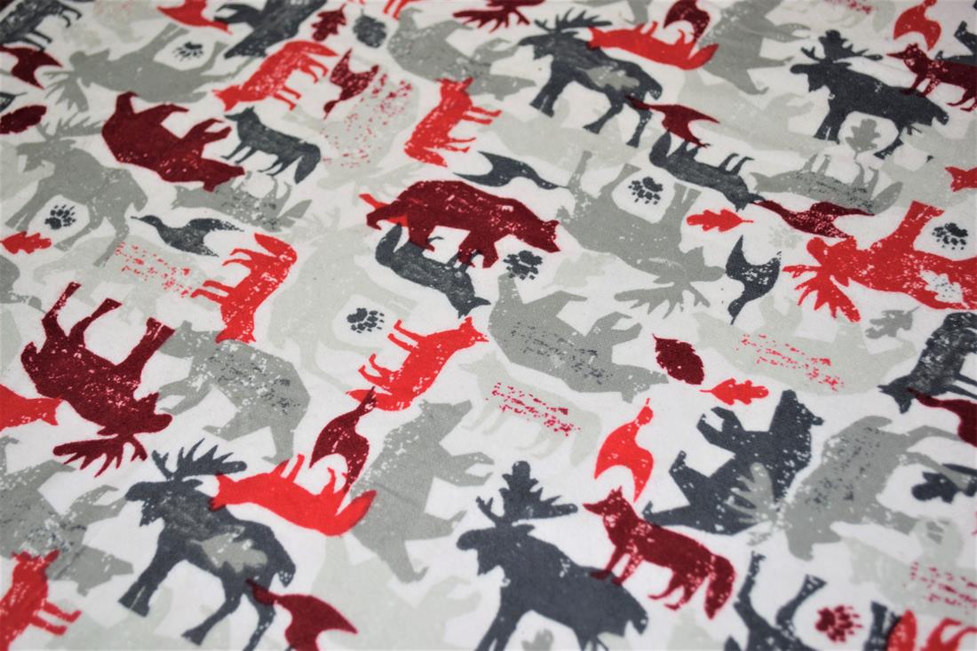 Grey & Red Red Bear Print Christmas 100% Brushed Flannel Cotton Fabric