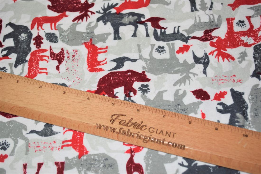 Grey & Red Red Bear Print Christmas 100% Brushed Flannel Cotton Fabric