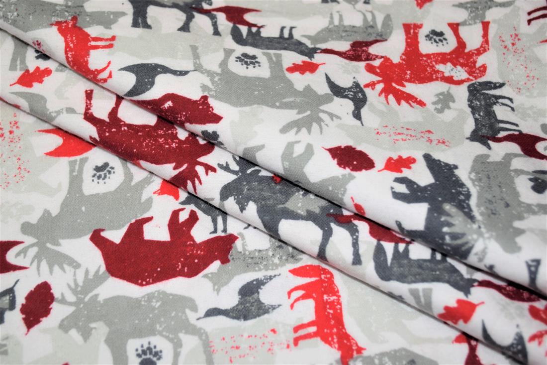 Grey & Red Red Bear Print Christmas 100% Brushed Flannel Cotton Fabric