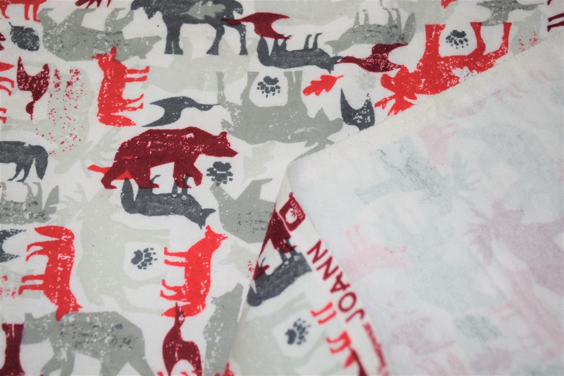 Grey & Red Red Bear Print Christmas 100% Brushed Flannel Cotton Fabric