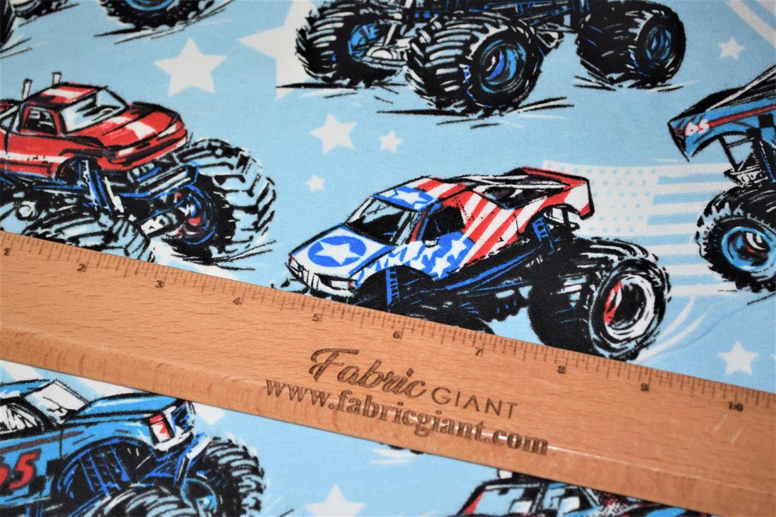 Sky Blue Monster Trucks Printed Cars 100% Brushed Flannel Cotton…