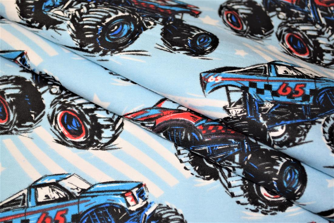 Sky Blue Monster Trucks Printed Cars 100% Brushed Flannel Cotton…