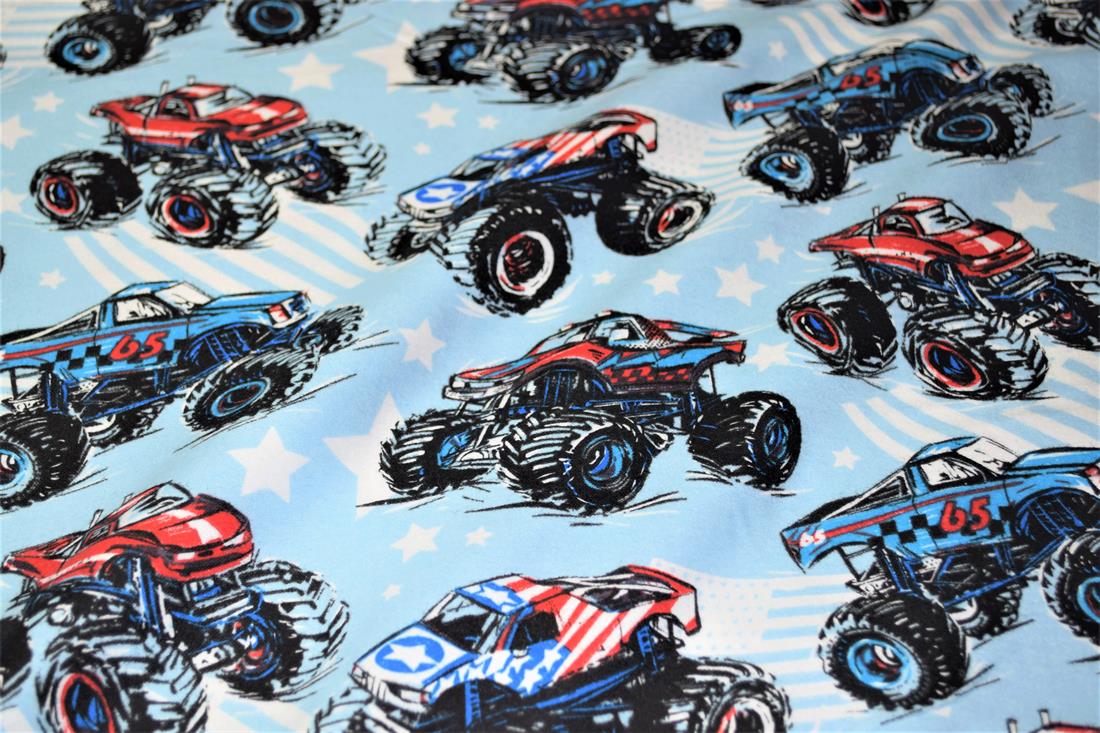 Sky Blue Monster Trucks Printed Cars 100% Brushed Flannel Cotton…