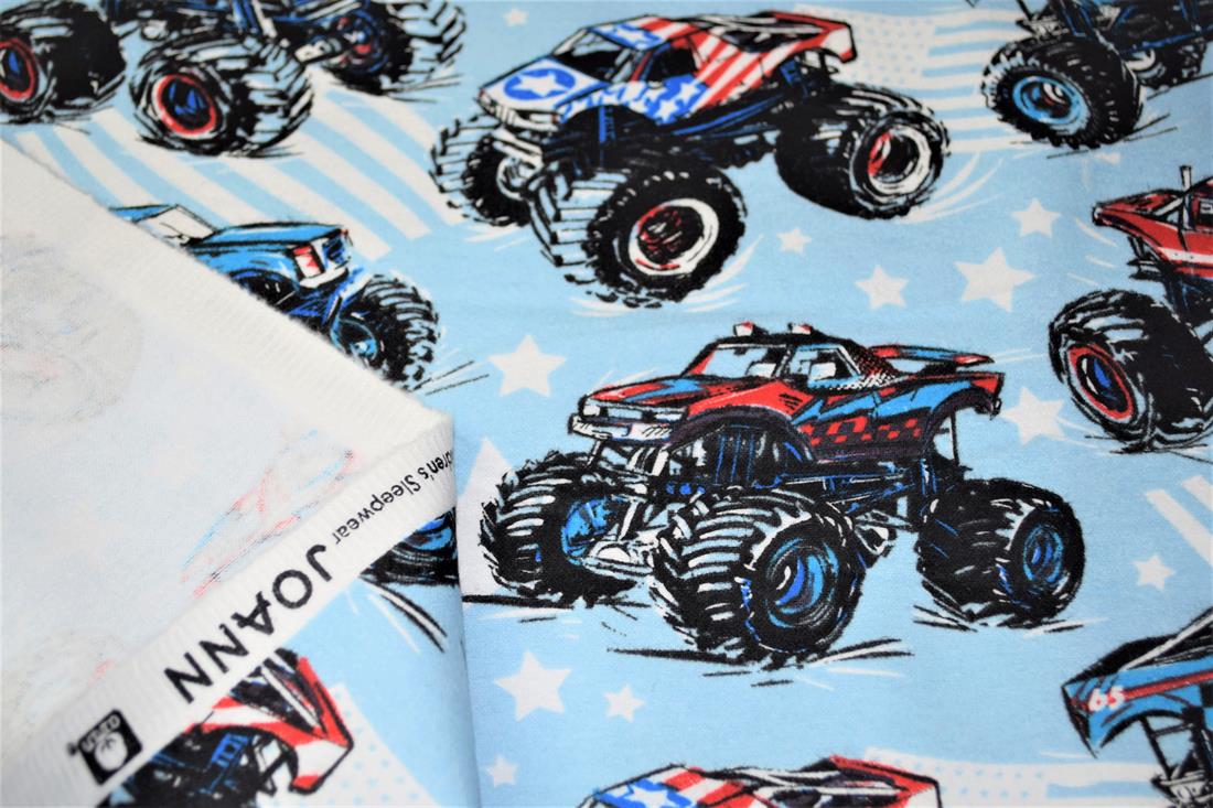 Sky Blue Monster Trucks Printed Cars 100% Brushed Flannel Cotton…