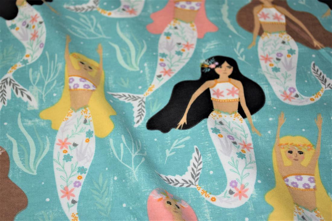 Aqua Printed Soft Brushed Flannel Winceyette 100% Cotton Fabric