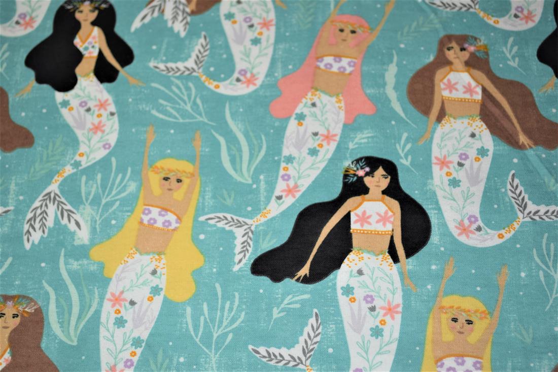 Aqua Printed Soft Brushed Flannel Winceyette 100% Cotton Fabric