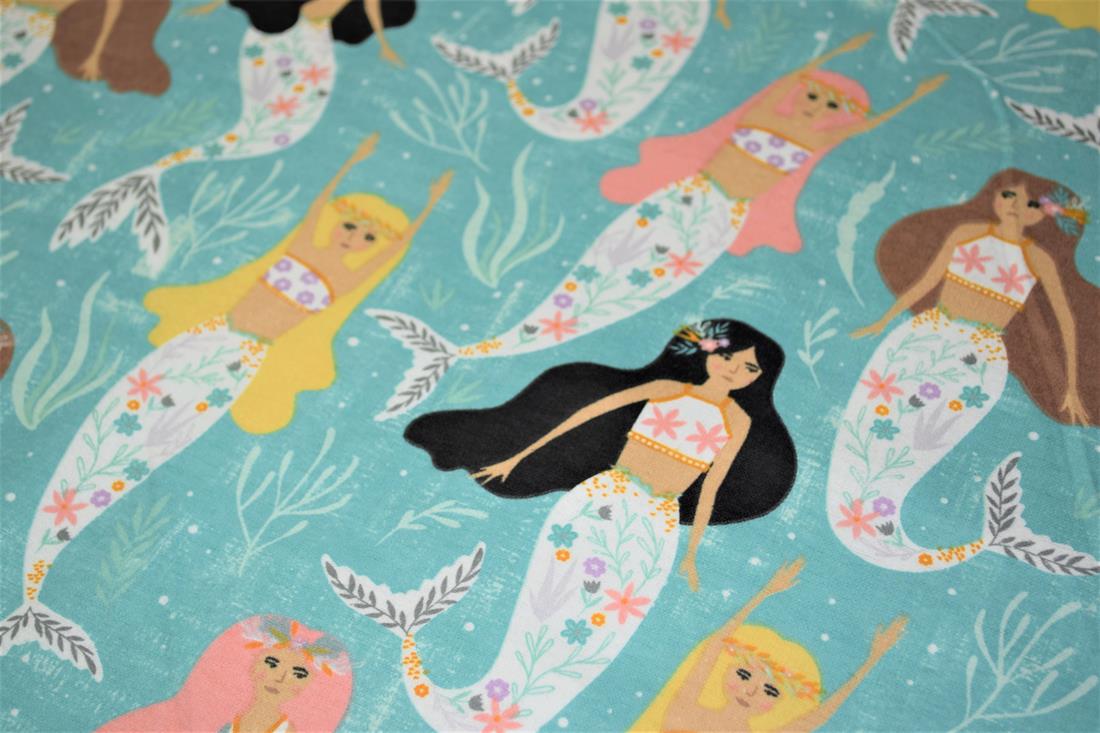 Aqua Printed Soft Brushed Flannel Winceyette 100% Cotton Fabric