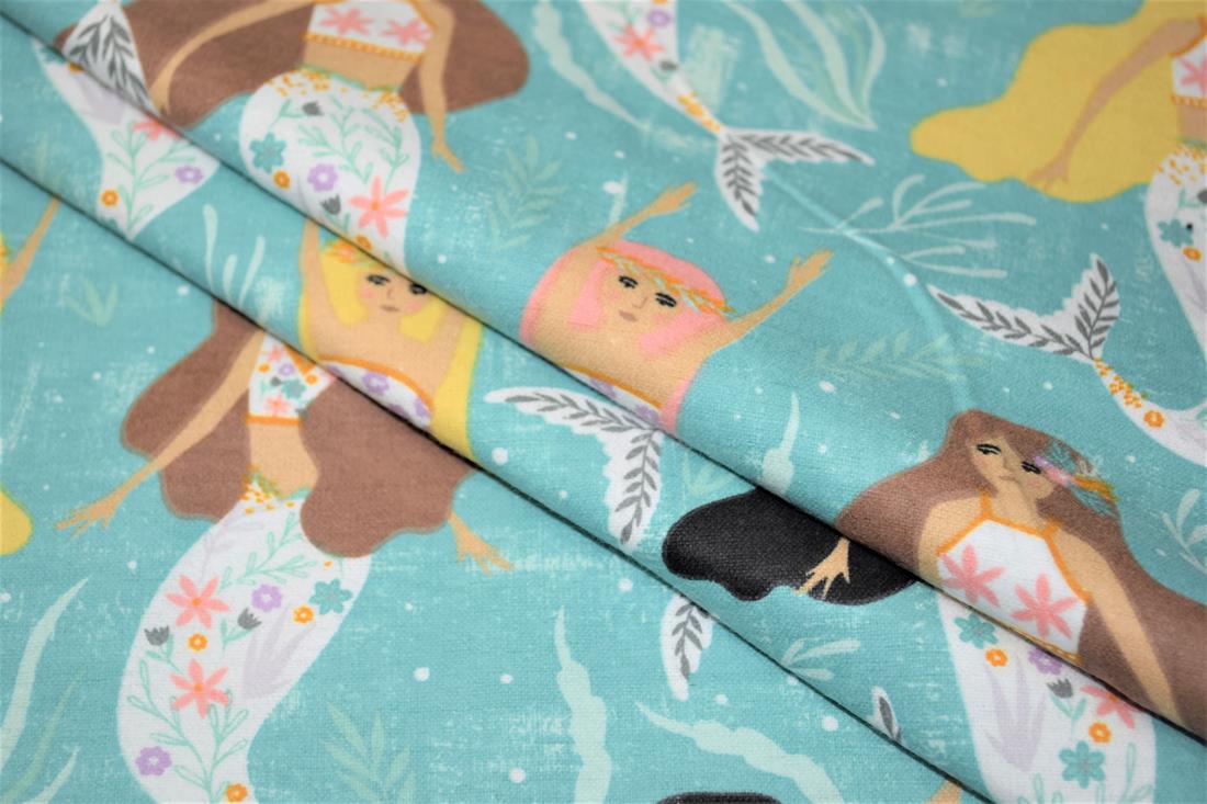 Aqua Printed Soft Brushed Flannel Winceyette 100% Cotton Fabric