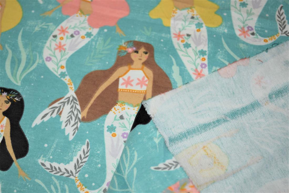 Aqua Printed Soft Brushed Flannel Winceyette 100% Cotton Fabric