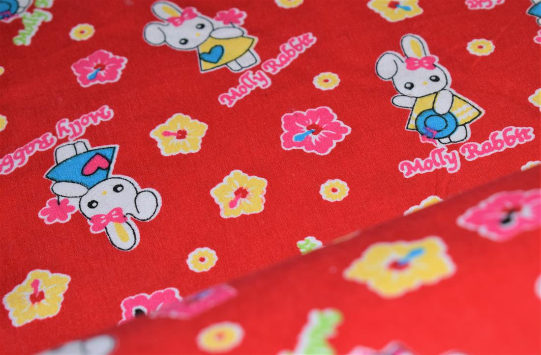 Red Brushed Cototn Printed Cotton Fabric
