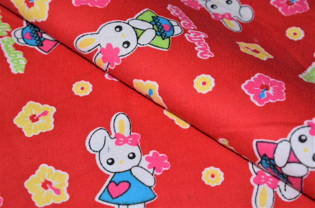 Red Brushed Cototn Printed Cotton Fabric