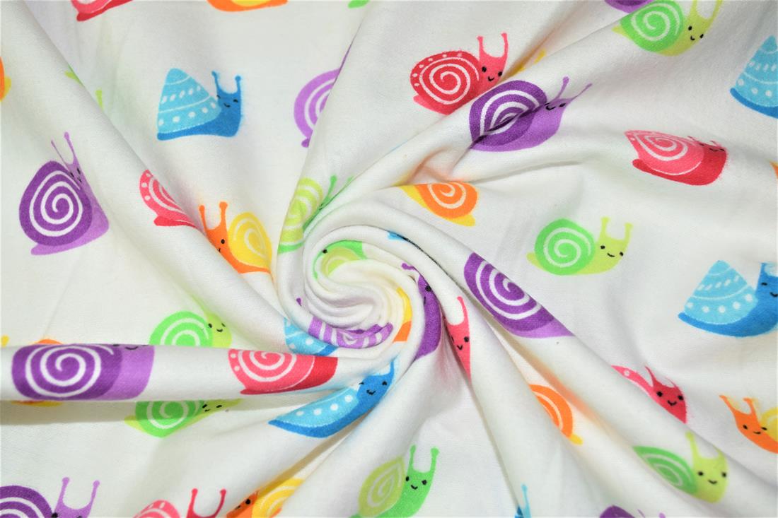 White Printed 100% Brushed Flannel Cotton Fabric