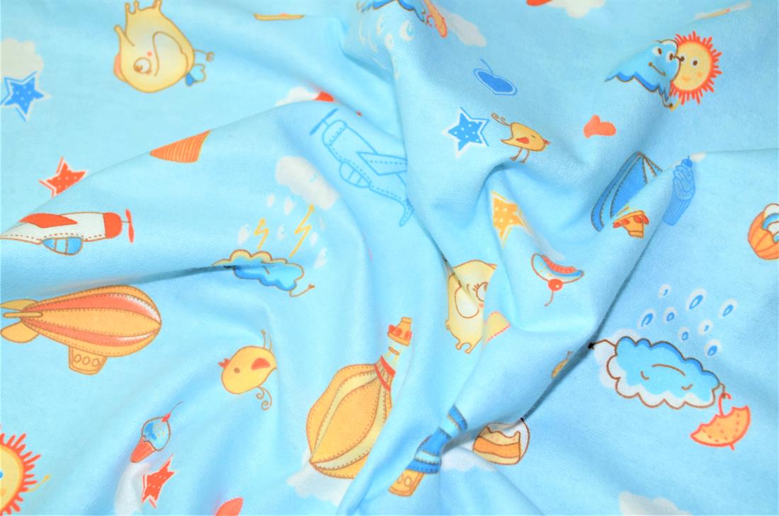 Blue Printed 100% Brushed Flannel Fabric