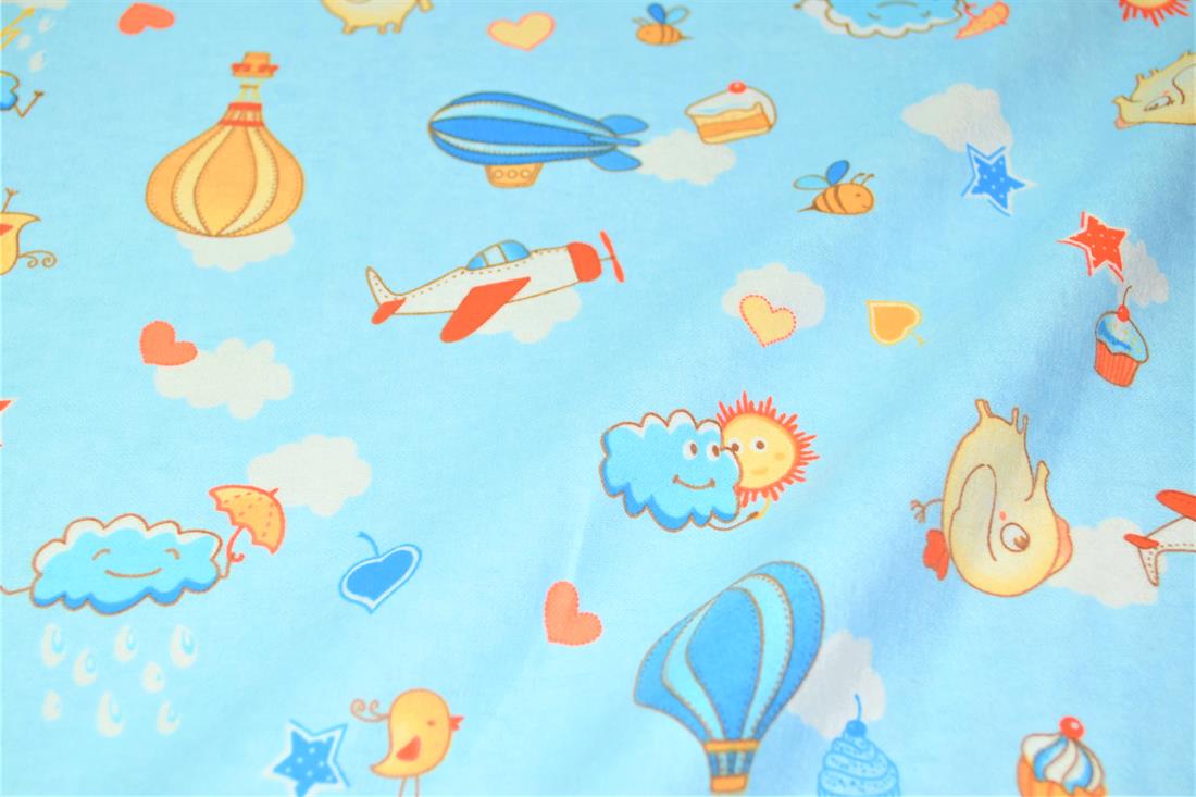 Blue Printed 100% Brushed Flannel Fabric