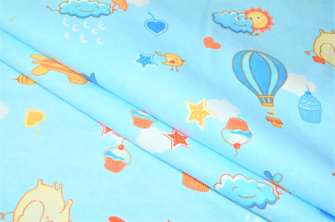 Blue Printed 100% Brushed Flannel Fabric