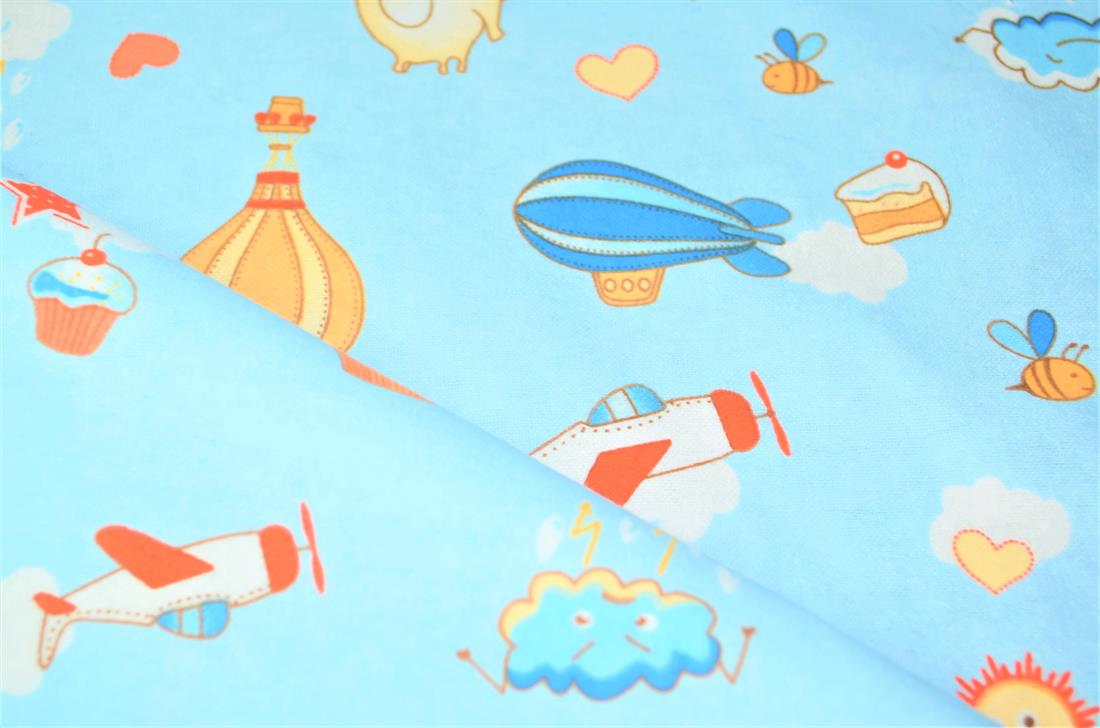 Blue Printed 100% Brushed Flannel Fabric