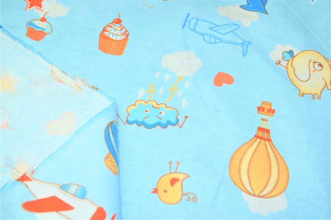 Blue Printed 100% Brushed Flannel Fabric