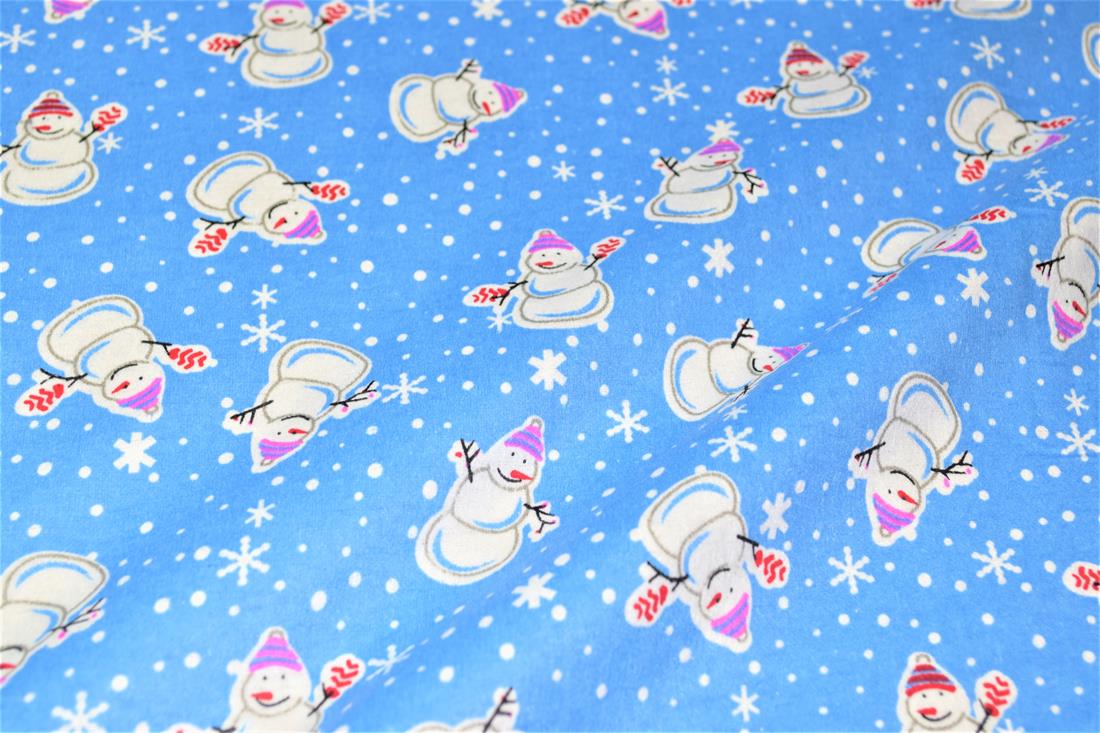 Blue Snowman Printed Soft Brushed Flannel Winceyette 100% Cotton…