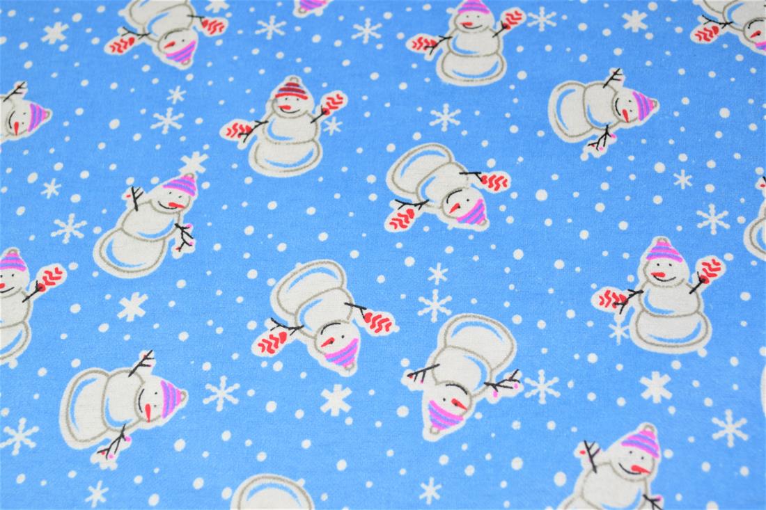 Blue Snowman Printed Soft Brushed Flannel Winceyette 100% Cotton…