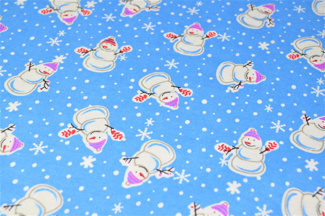 Blue Snowman Printed Soft Brushed Flannel Winceyette 100% Cotton…