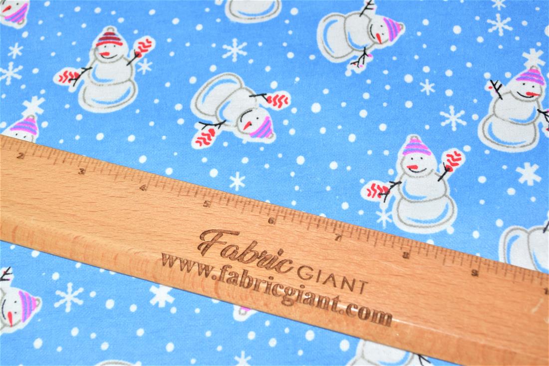 Blue Snowman Printed Soft Brushed Flannel Winceyette 100% Cotton…