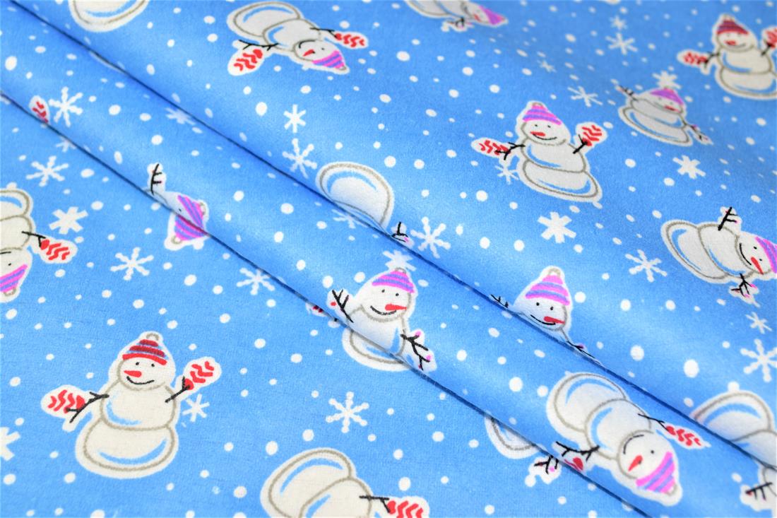 Blue Snowman Printed Soft Brushed Flannel Winceyette 100% Cotton…