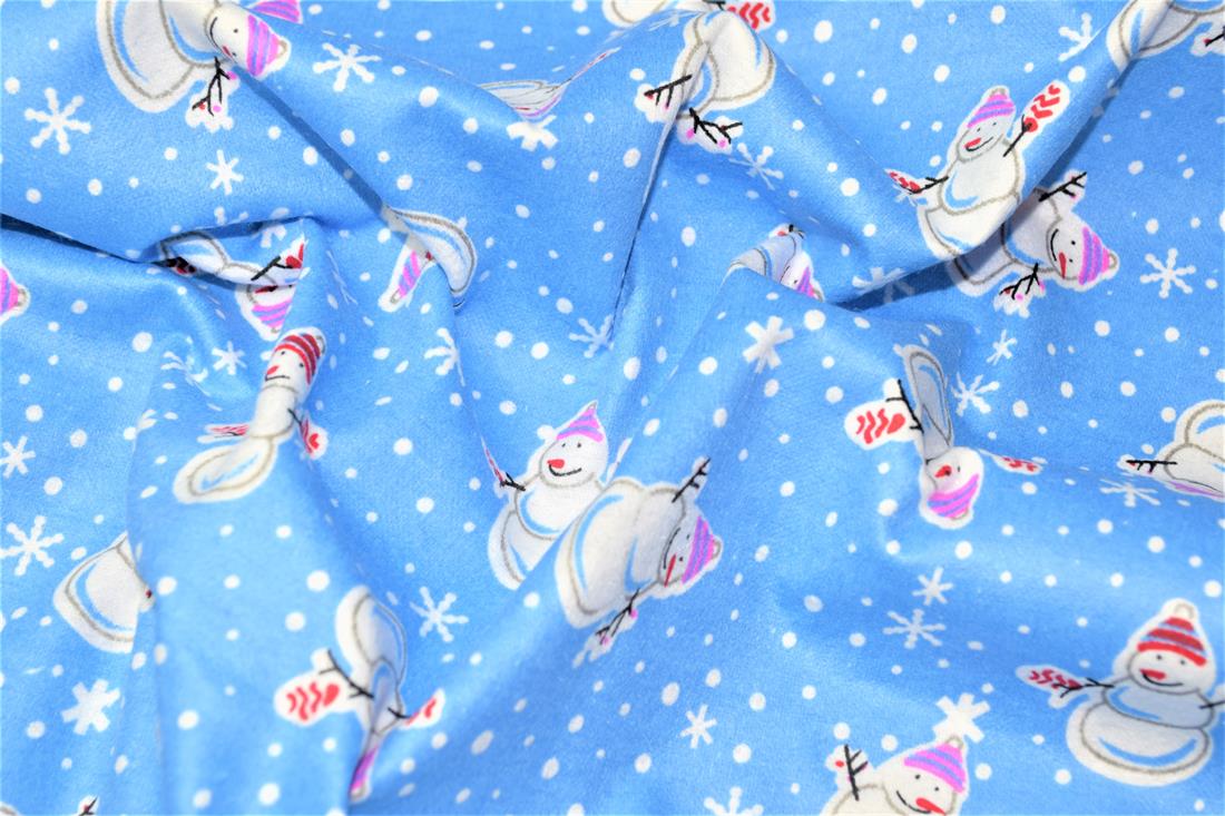 Blue Snowman Printed Soft Brushed Flannel Winceyette 100% Cotton…