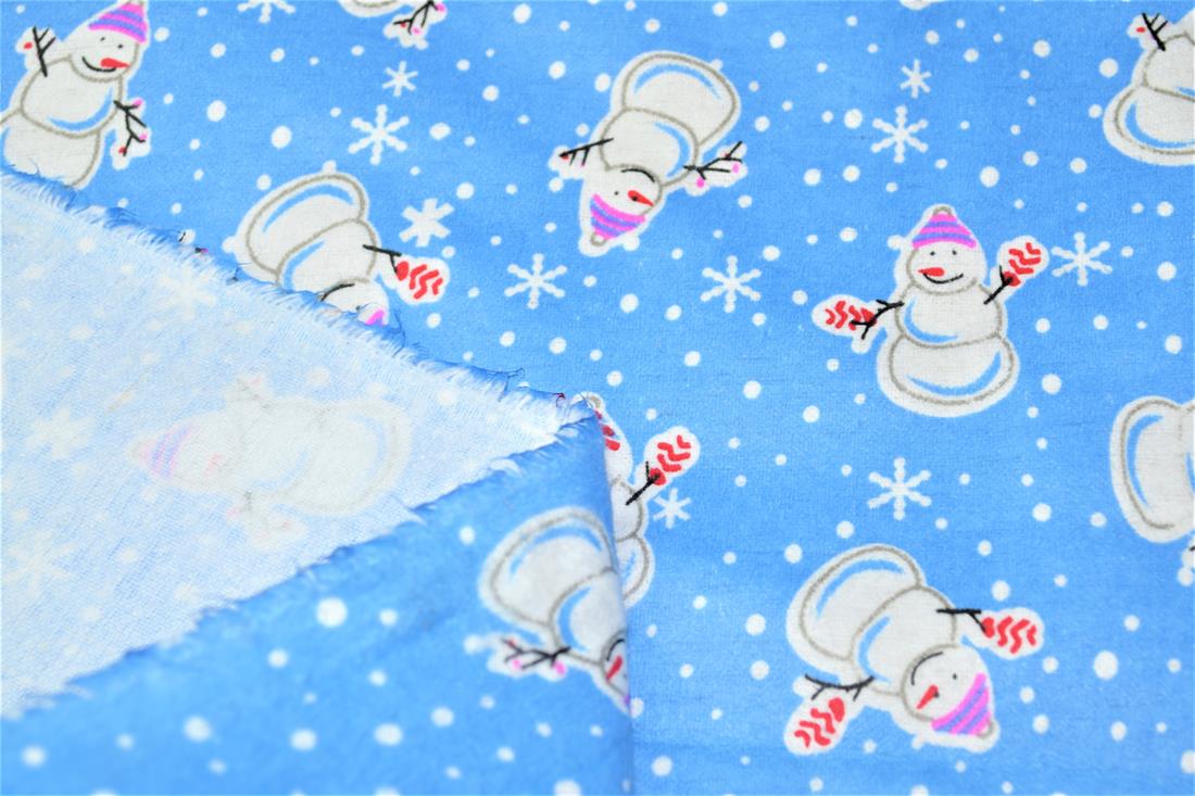Blue Snowman Printed Soft Brushed Flannel Winceyette 100% Cotton…