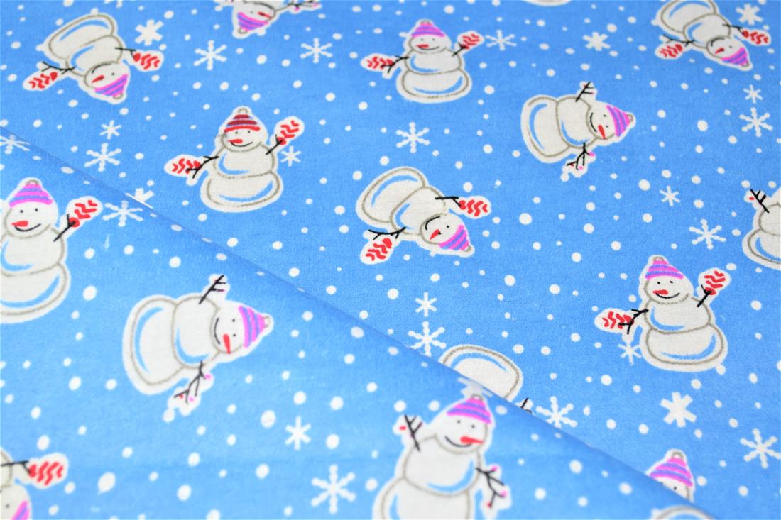 Blue Snowman Printed Soft Brushed Flannel Winceyette 100% Cotton…