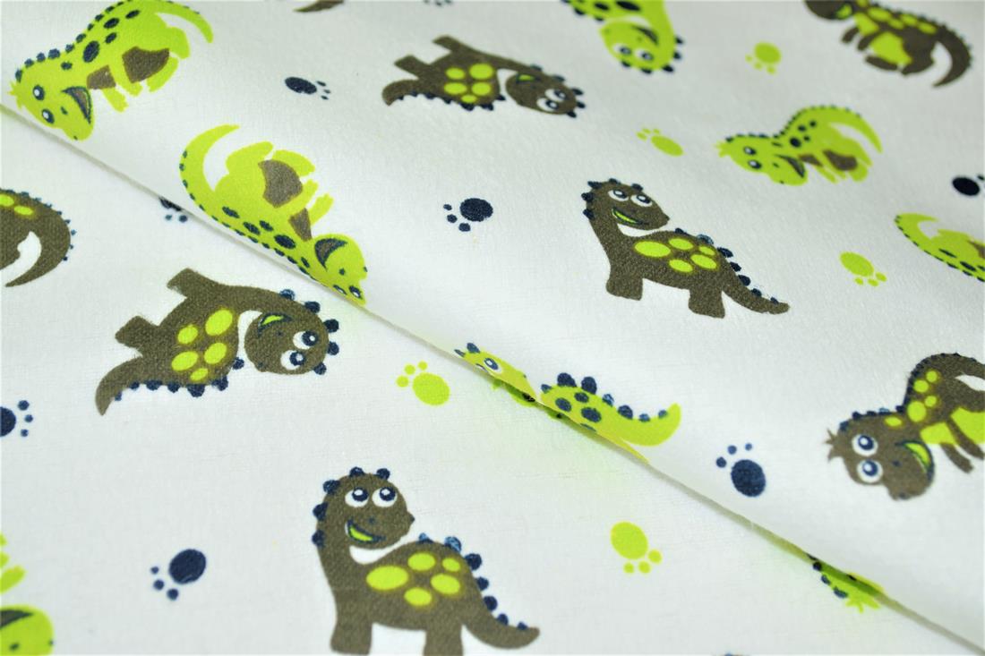 White & Green Printed 100% Brushed Flannel Fabric