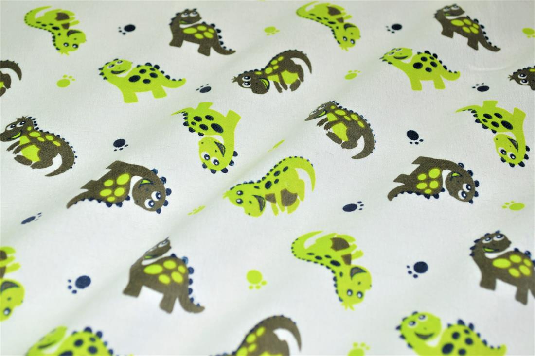 White & Green Printed 100% Brushed Flannel Fabric