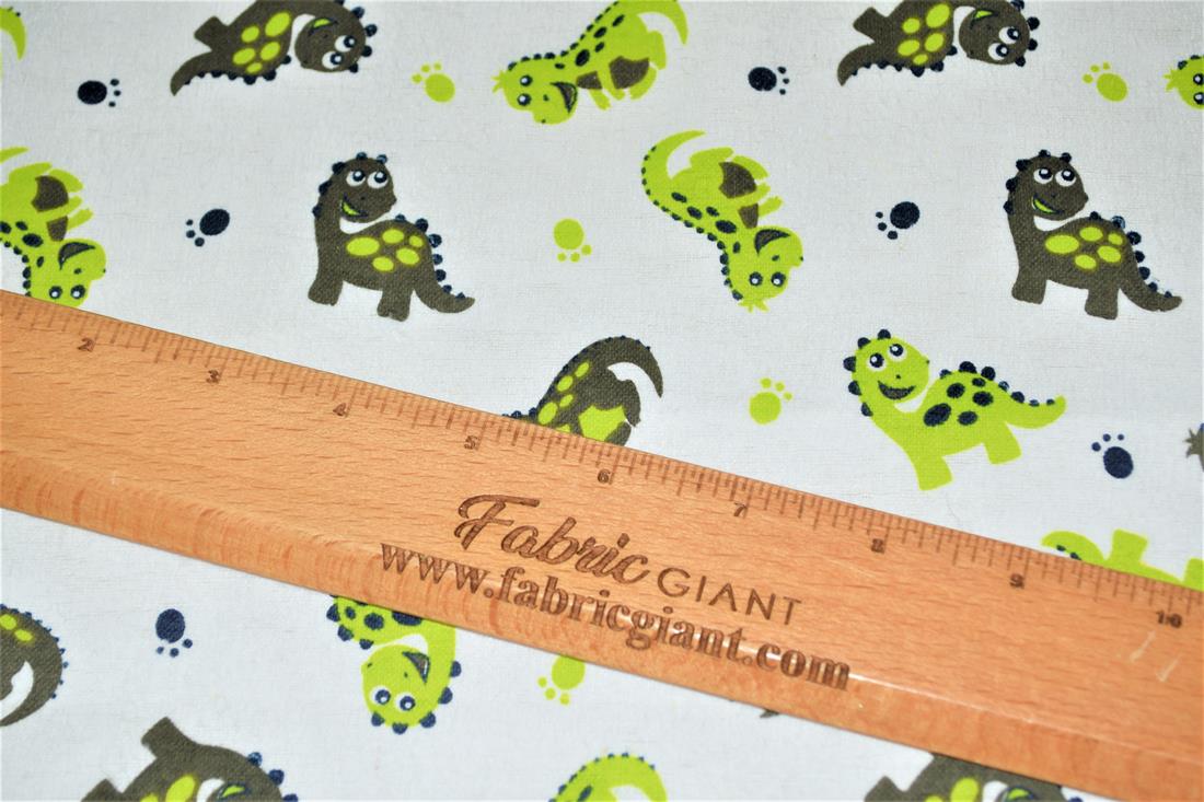 White & Green Printed 100% Brushed Flannel Fabric