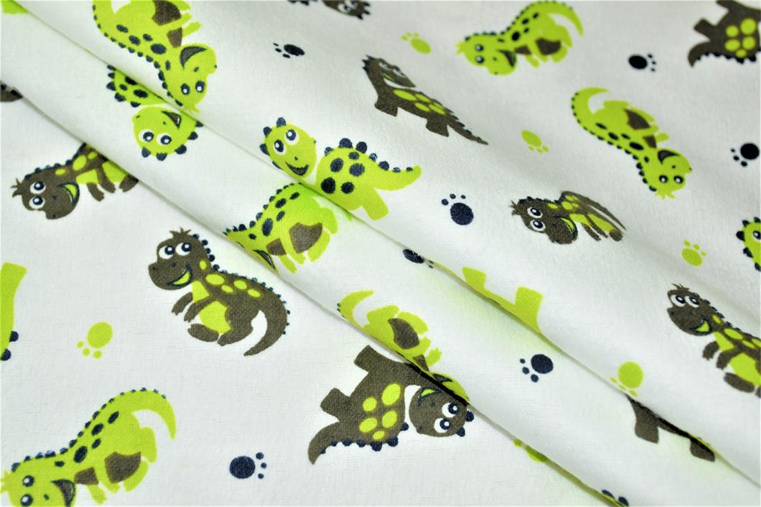 White & Green Printed 100% Brushed Flannel Fabric