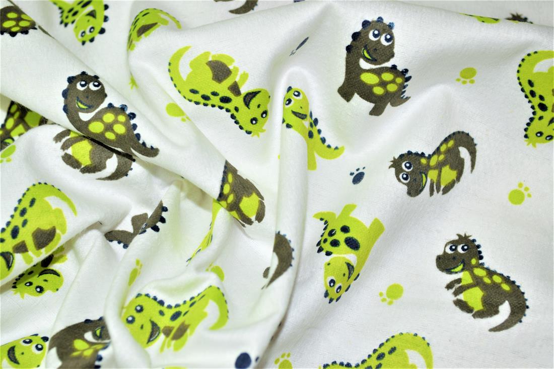 White & Green Printed 100% Brushed Flannel Fabric