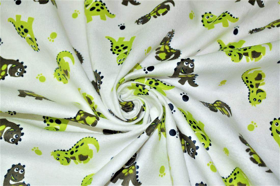 White & Green Printed 100% Brushed Flannel Fabric
