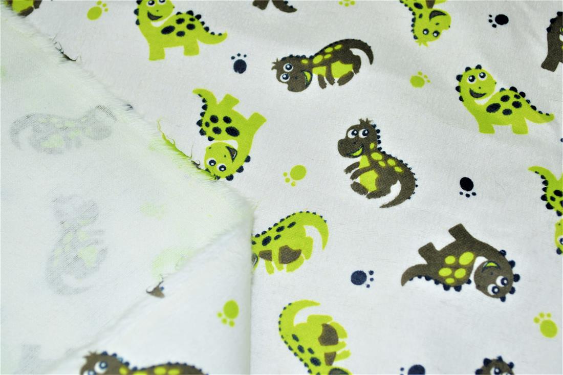 White & Green Printed 100% Brushed Flannel Fabric