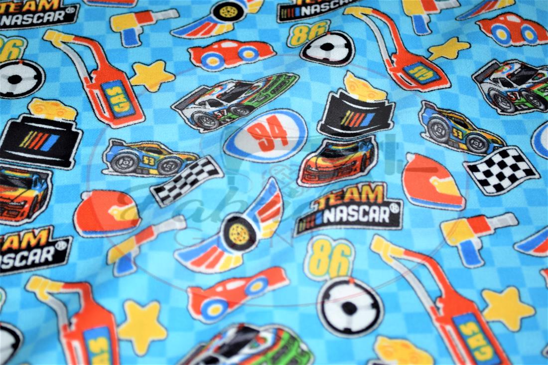 Blue Brushed Cotton Printed Fabric