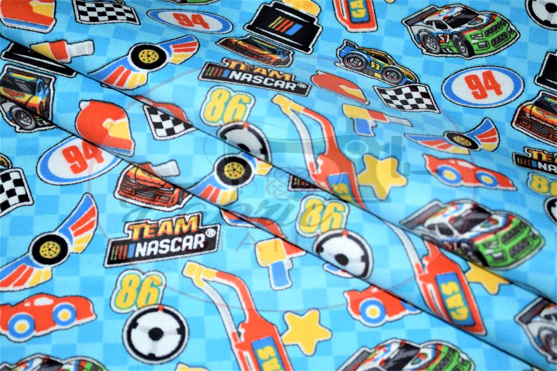 Blue Brushed Cotton Printed Fabric