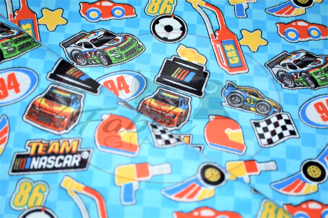 Blue Brushed Cotton Printed Fabric