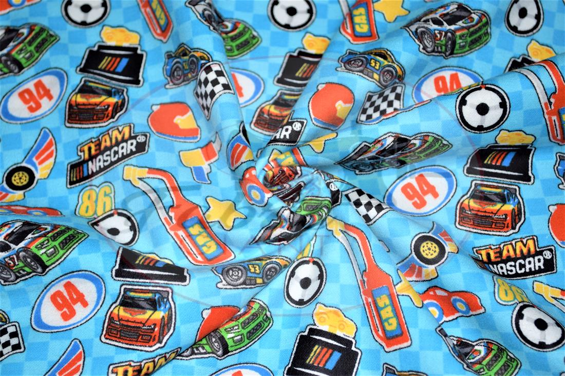 Blue Brushed Cotton Printed Fabric