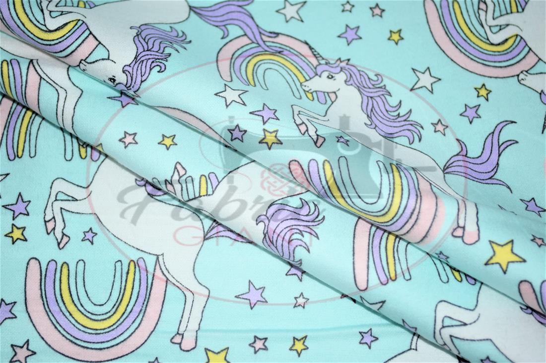 Blue Printed Soft Brushed Flannel Winceyette 100% Cotton Fabric