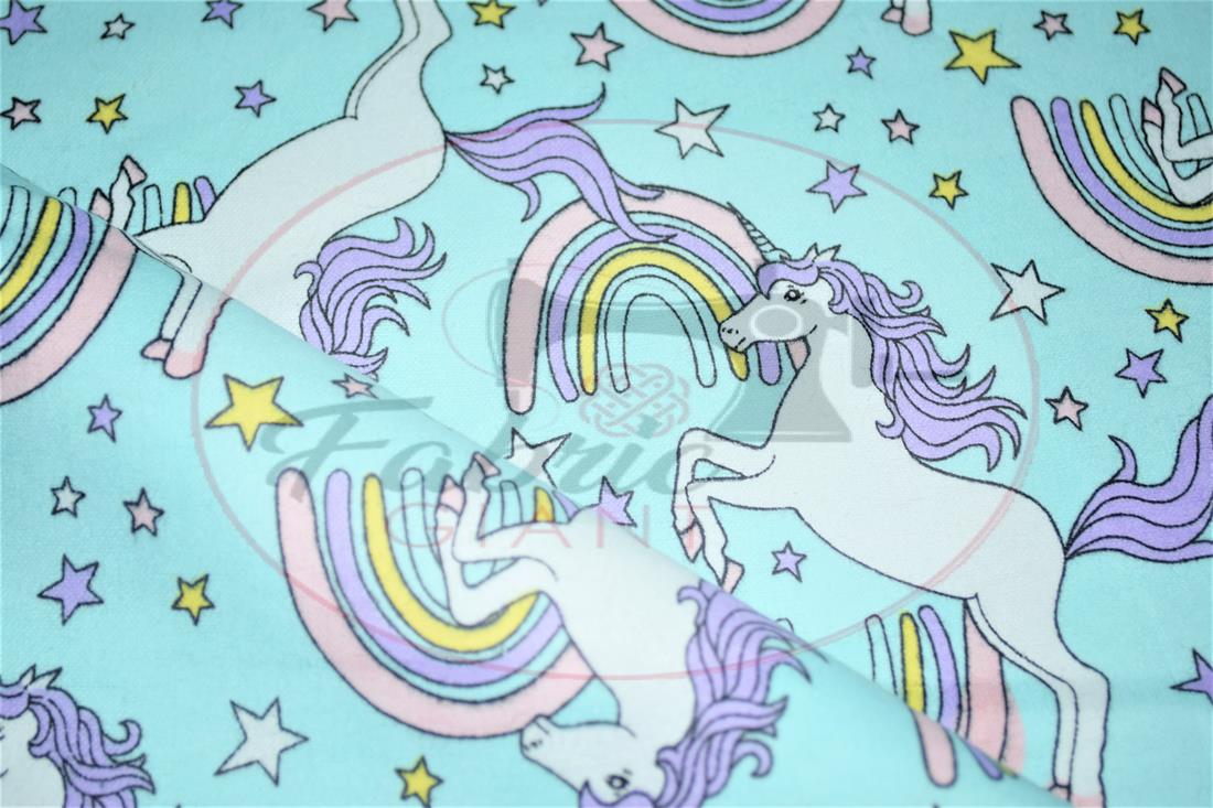 Blue Printed Soft Brushed Flannel Winceyette 100% Cotton Fabric