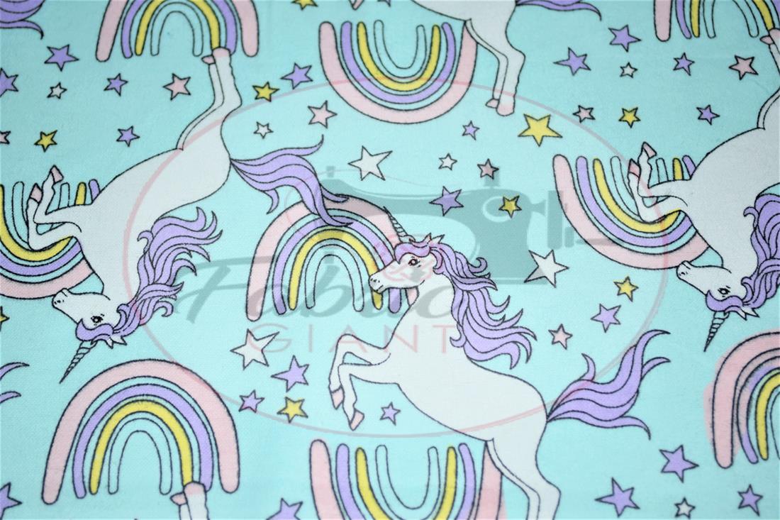 Blue Printed Soft Brushed Flannel Winceyette 100% Cotton Fabric