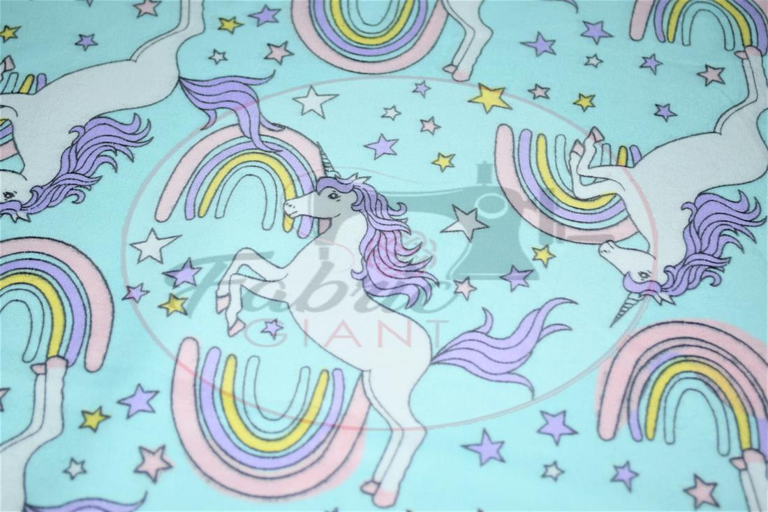 Blue Printed Soft Brushed Flannel Winceyette 100% Cotton Fabric