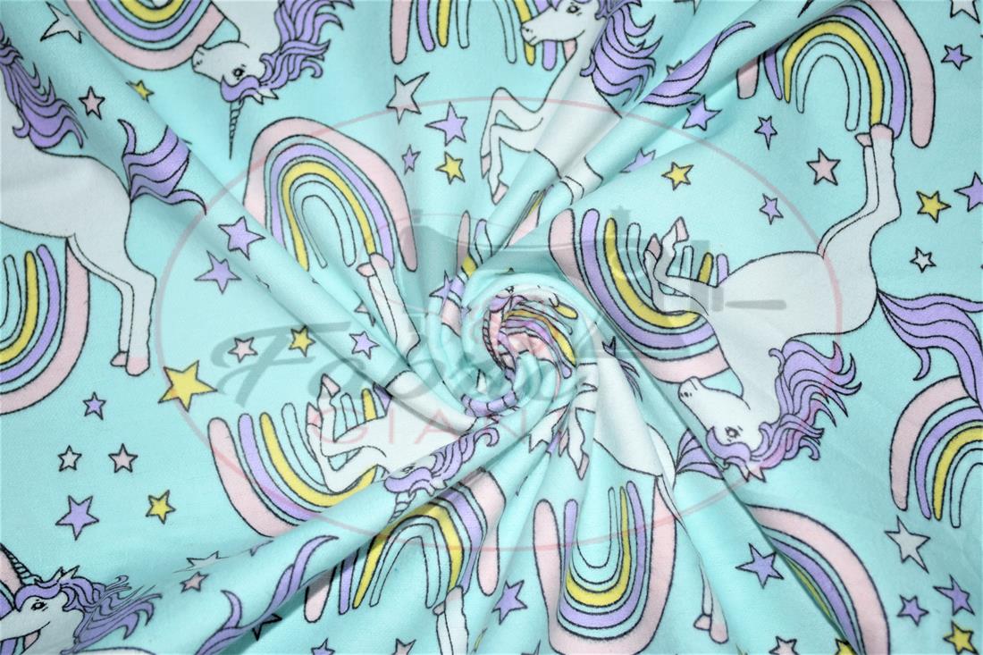 Blue Printed Soft Brushed Flannel Winceyette 100% Cotton Fabric