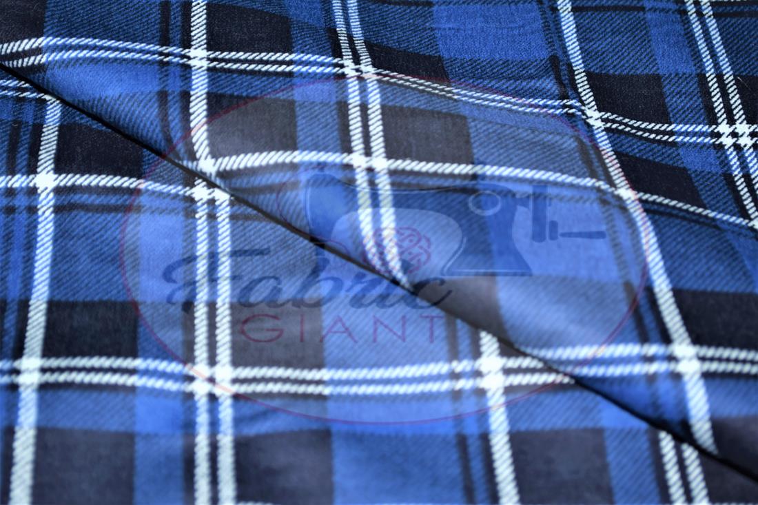 Blue Printed Soft Brushed Flannel Winceyette 100% Cotton Fabric