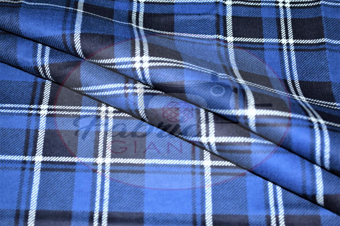 Blue Printed Soft Brushed Flannel Winceyette 100% Cotton Fabric